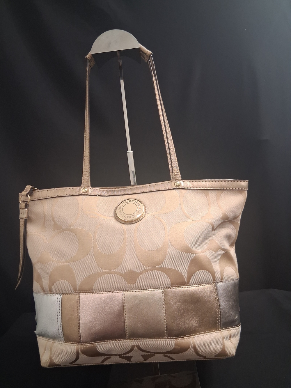 Coach Signature C Hobo Beige/Gold  & Multi Colored Stripe Handbag F19200
